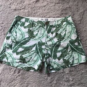 Old Navy Linen Blend green and white Botanical Print Flat Front Shorts, Size 6